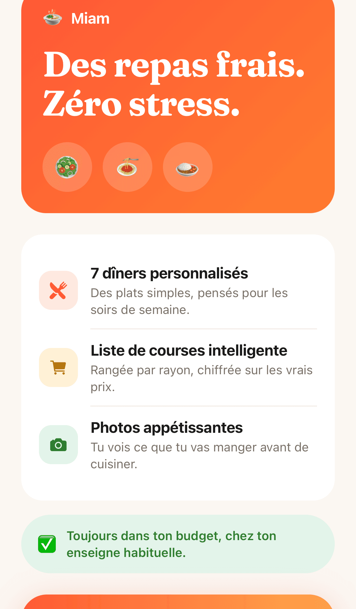 Écran d'accueil de l'application Tadam sur iPhone